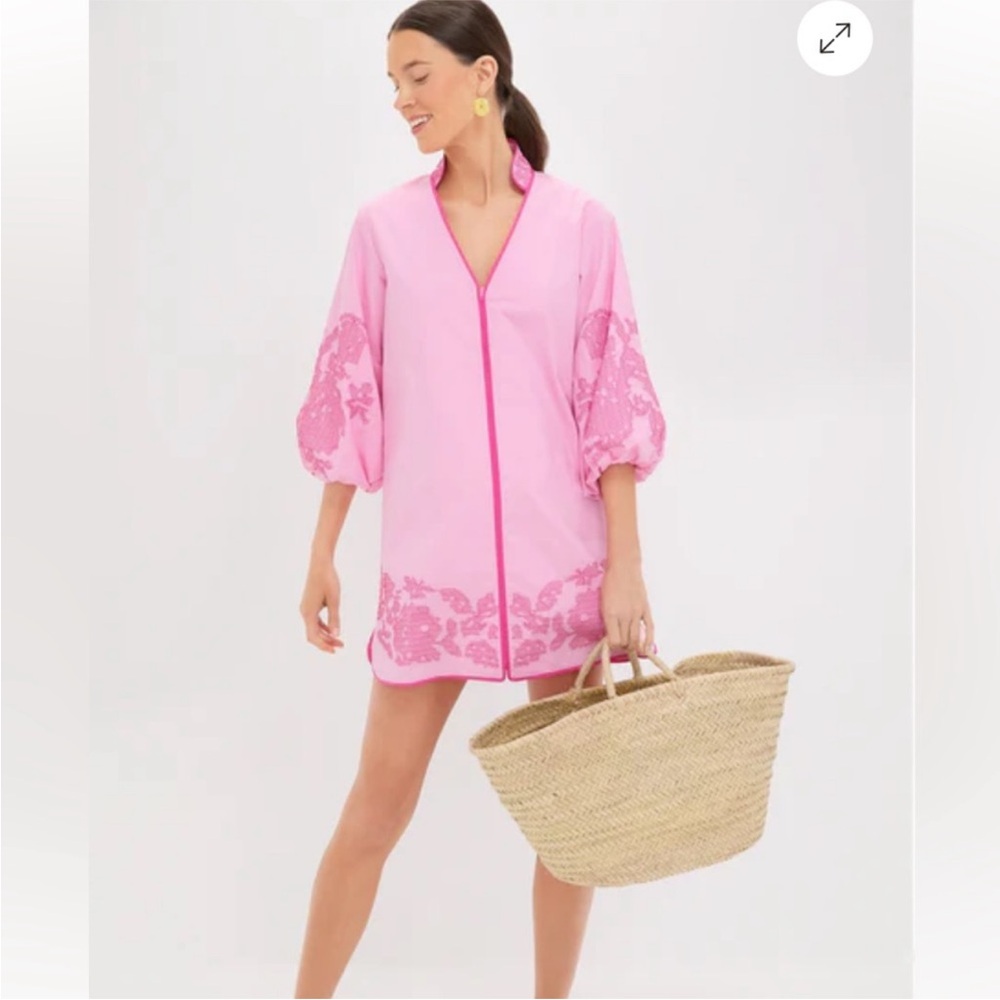 Hyacinth House 
Pink Embroidery Mini Arem Caftan NWT
